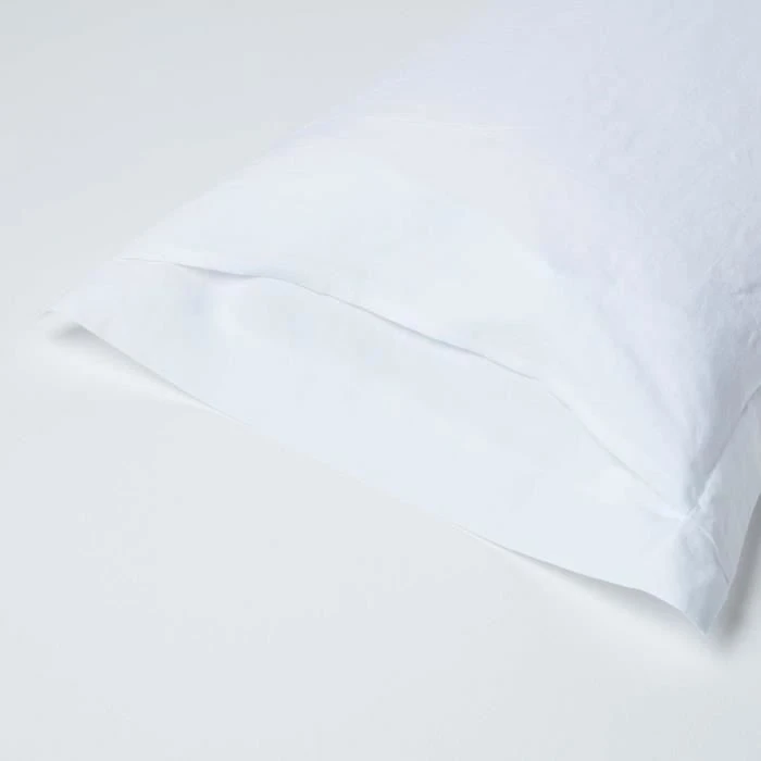 Taie d'oreiller à volants en lin lavé Blanc – 50 x 90 cm-2