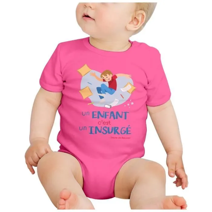 Body Bébé Manche Courte Rose Un enfant c'est un Insurgé Citation Expression-1