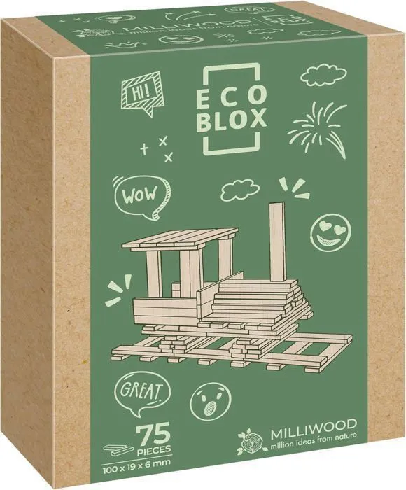 Jeu de construction - Milliwood - 75 éléments - Bois naturel - Jouet éducatif - Mixte-1