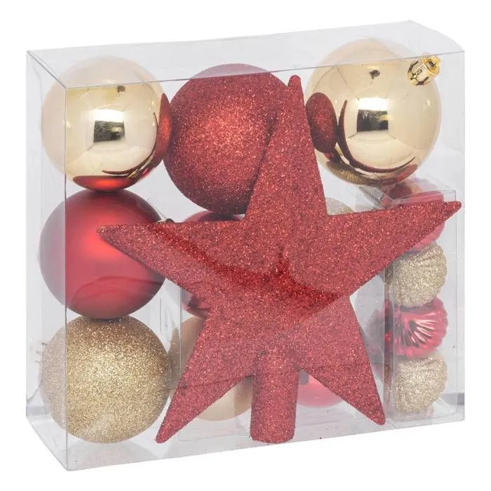 Kit de décoration de sapin - Feeric Christmas - Colorama de Noël - 18 pièces - Rouge et Doré - PVC-0