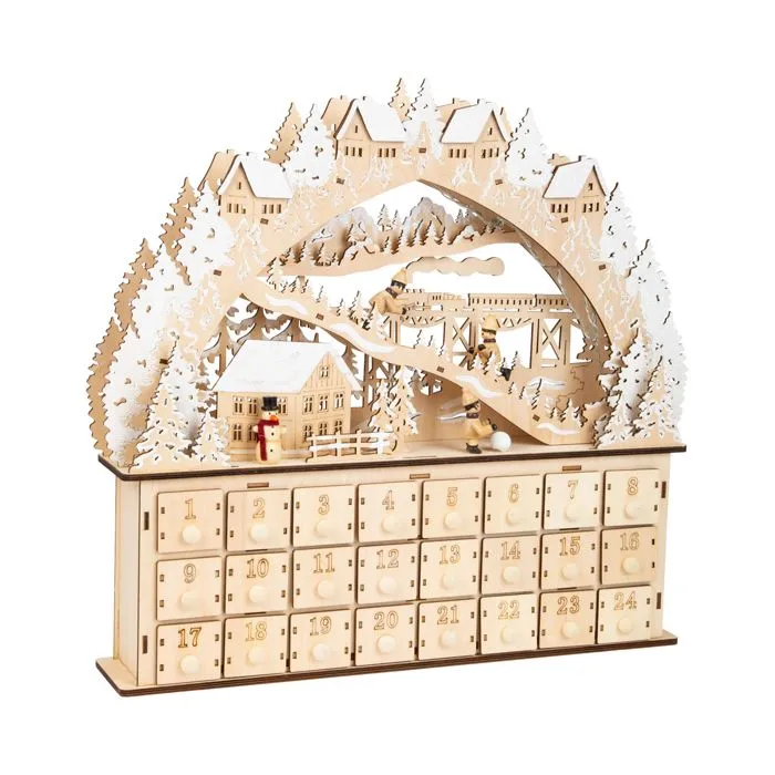 Calendrier de l'Avent en Bois Plaisir du Ski - LEGLER - Décoration de Noël - Enfant Mixte - Blanc et Beige-0
