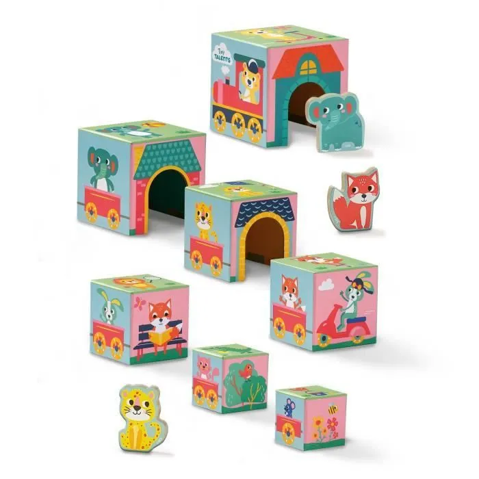 Tour de blocs à empiler avec figurines d’animaux-0