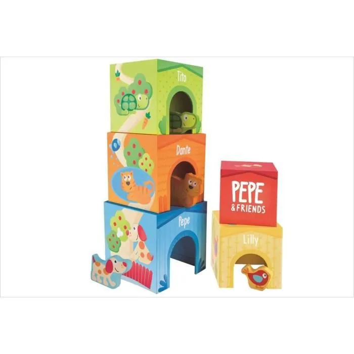 Cubes à empiler Puppy + amis - HAPE - Enfant - Mixte - 18 mois - Carton - Coloré-0