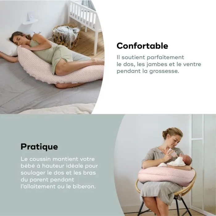 doomoo Coussin de Maternité et Coussin d'Allaitement Buddy, Ultra Confort, Certifié Oeko-Tex, Cloudy Pink-3