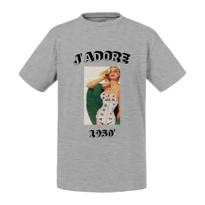 T-shirt Enfant Gris J'Adore 1950 Vintage Années 50 Retro Pin up-0
