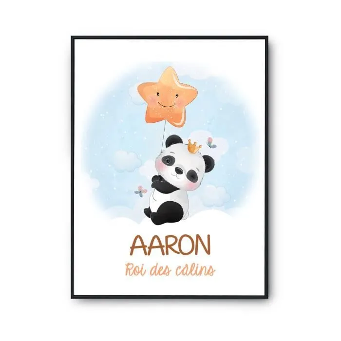 Affiche - Aaron - Panda Roi des Câlins - A4 - Noir - Décoration murale - Enfant-0
