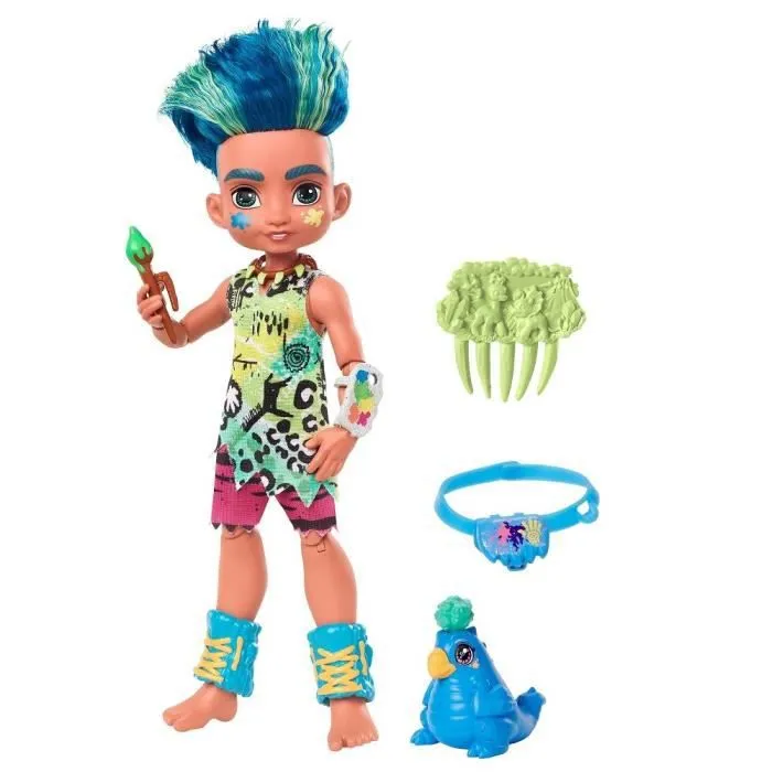 Cave Club - Poupée Slate 20 cm avec accessoires et son animal de compagnie préhistorique Taggy-0