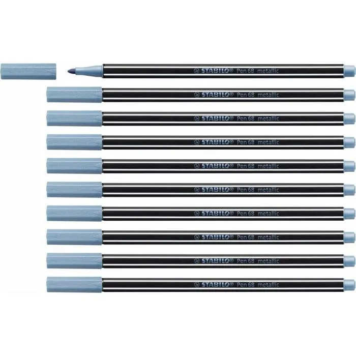 Feutres Stabilo - 68/841 - Feutre metallise - Pen 68 metallic - Lot x 10 feutres metallises pointe moyenne - Bleu metallise-0