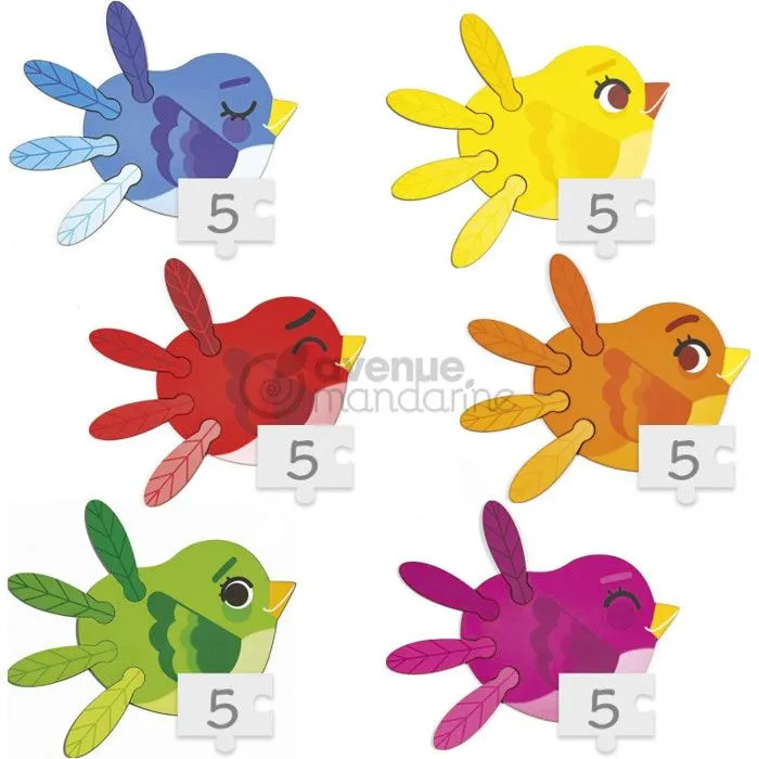Puzzle Dégradé de Couleurs - CLAIREFONTAINE - PU019C - 6 Puzzles de 5 Pièces - Animaux - À partir de 3 ans-1