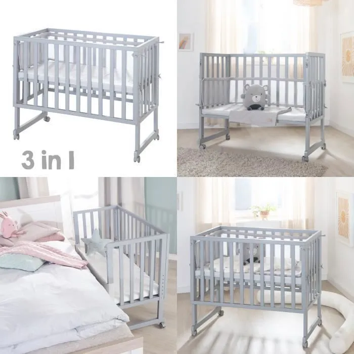 Berceau Cododo ROBA Style 3 en 1 avec Barrière + Matelas et Tour de lit - Gris-1
