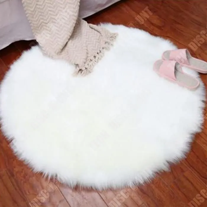 TD® Tapis Rond en Fausse Fourrure, comme véritable Laine Tapis, Man-Made Luxe Laine Tapis de Canapé Coussin Blanc 40*40cm-2