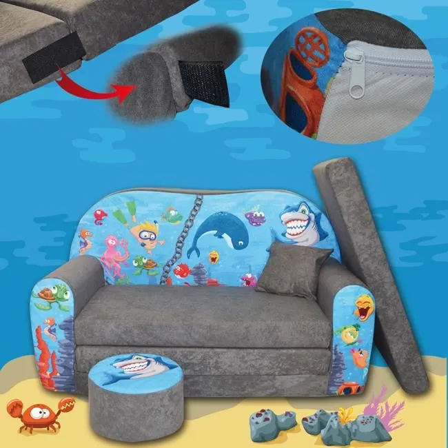 LIT ENFANT CANAPÉ SOFA + POUF ET COUSSIN l'Océan-1