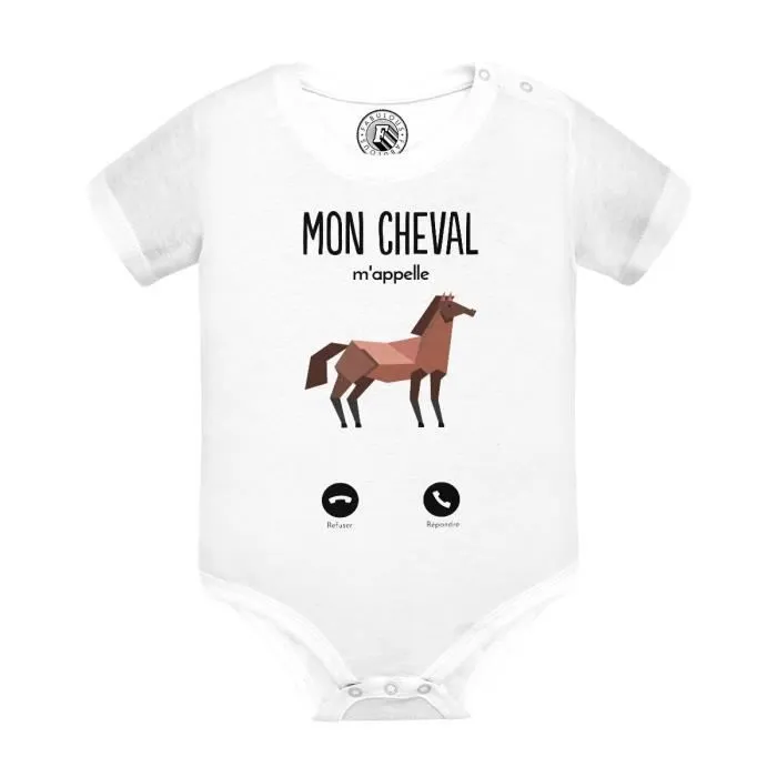 Body Bébé Manche Courte Blanc Mon Cheval M'Appelle Animaux Passion-0