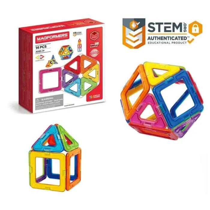 Magformers Basic 14pcs set - Jeu de construction magnétique pour enfant - Jeu éducatif constitué de formes multicoleres - 14pcs-0
