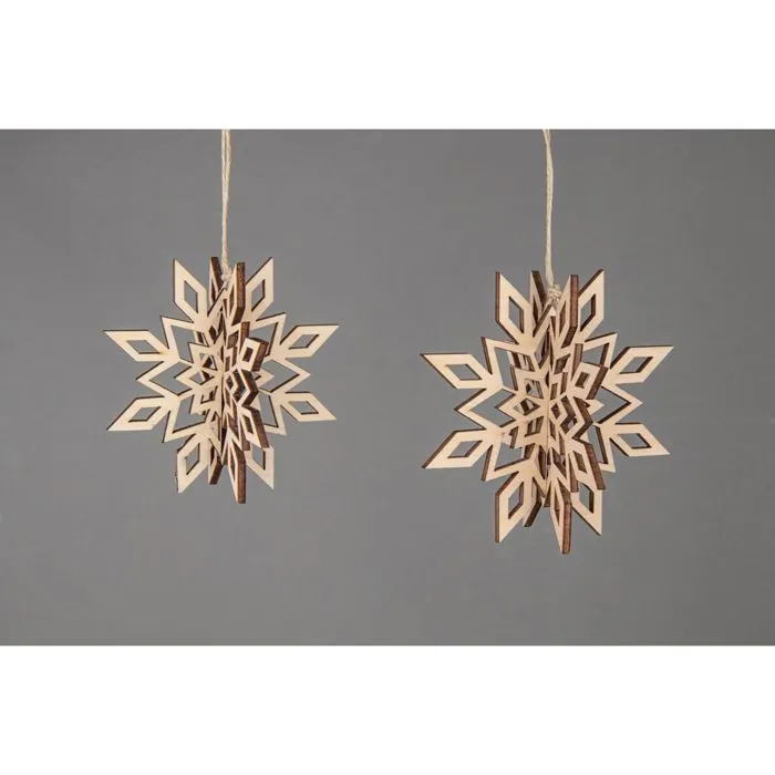 2 flocons de neige 3D en bois pour sapin de Noël-3
