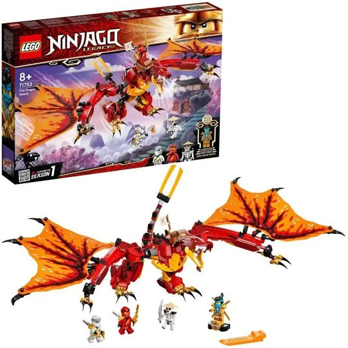 LEGO® 71753 NINJAGO® L’attaque du dragon de feu avec Mini Figurines Kai, Zane et Nya - Jouet Enfant 8 ans-0