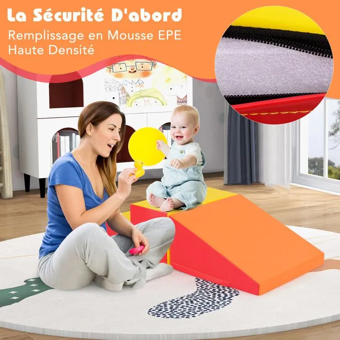 2PCS Module Motricité Bébé en Mousse COSTWAY-Bloc de Construction Housse PU Imperméable & Amovible-Attache Auto-aggrippant-Orange-1
