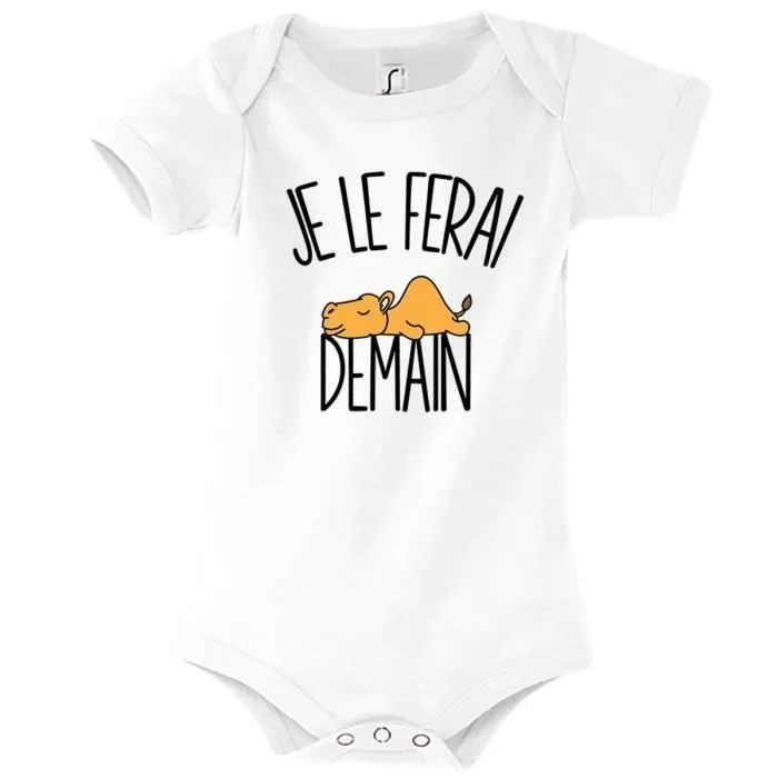 Body bébé Dromadaire - Je le ferai Demain - 3-6 mois - Blanc - Mixte - Collection Animaux Humour-0
