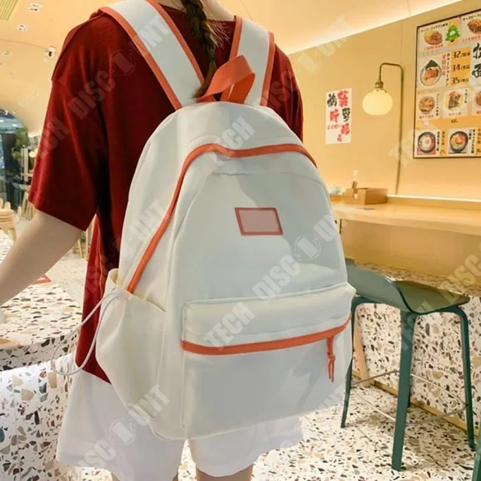 TD® Cartable blanc beige fille garçon cartable simple mode sac nylon anti-éclaboussures campus rétro littéraire sac à dos couleur be-1