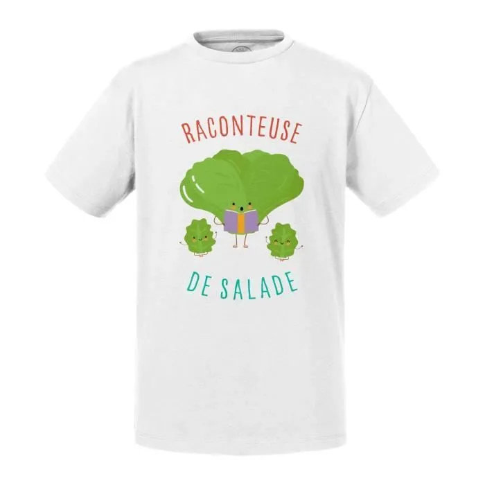 T-shirt Enfant Blanc Raconteuse de Salade Jeu De Mot Blague Mignon-0