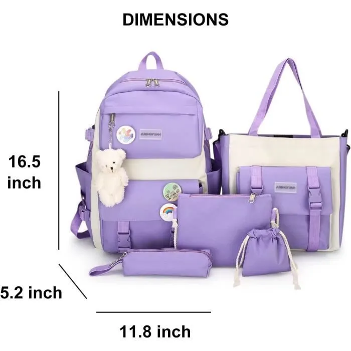 Lot de sacs à dos - RNGCPTO - Kawaii - Violet - 5 pièces - 30x13x42 cm - Pour filles-1