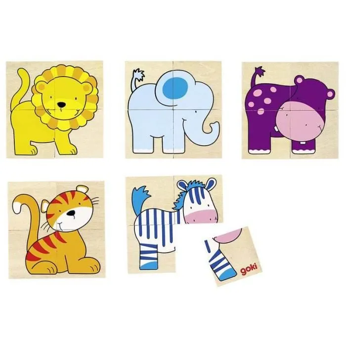 Jeu de société - GOKI - Mémory puzzle animaux sauvages - 20 cartes en bois - Enfant 24 mois et plus-0