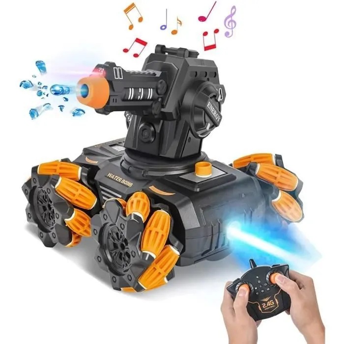 RC Panzer - Voiture télécommandée - Méca rotative à 360 ° - Tire des bombes à eau RC avec musique et LED - 3 paquets de bombes [577]-0