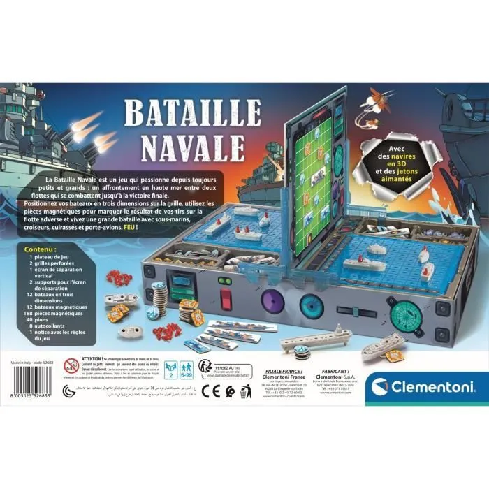 CLEMENTONI - Bataille Navale - Jetons magnétiques et navires en 3D - Jeu de logique - 2 personnes-2