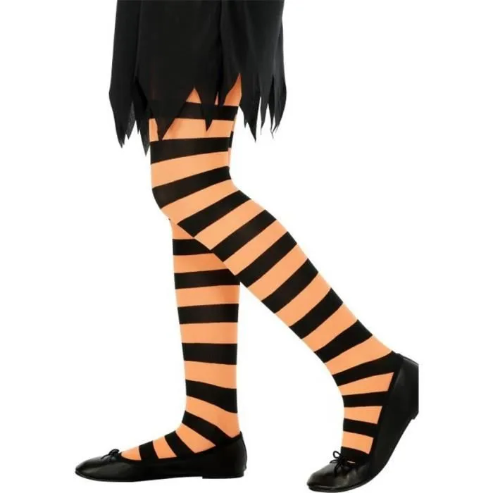 Collants enfant rayés orange et noirs - SMIFFY'S - pour fille de 4 à 6 ans - idéal pour Halloween-0