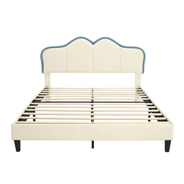 Lit bébé, blanc + bleu, sans matelas, 140x200 cm, avec bords de protection souples, lit double, PU-2