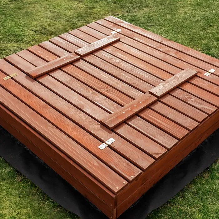 Bac à sable en bois - Springos® - 140 x 140 cm - Avec bancs - Bâche de protection incluse - Imprégnation à l'eau-1