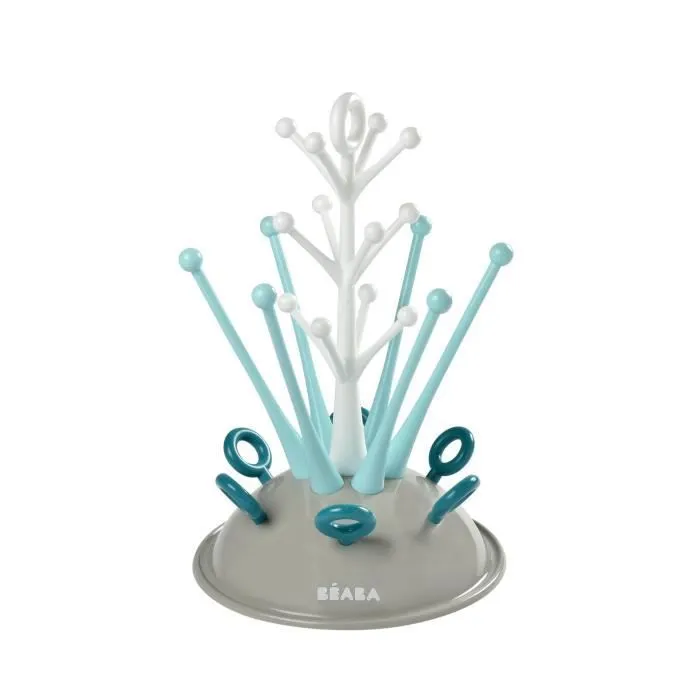 BÉABA, Egoutte-biberons Arbre, Grande capacité 6 biberons et accessoires, Bac de récupération d'eau amovible, Design astucieux, Bleu-1