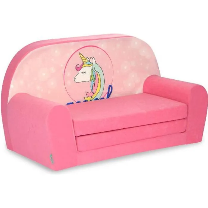 Canapé enfant - FORTISLINE - Licorne rose - Convertible lit - Microfibre facile à entretenir-0