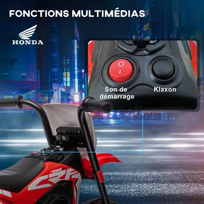 Moto Cross électrique enfant 3 roues licence officielle Honda CRF 450 R V. max. 3 Km/h fonctions sonores rouge-5