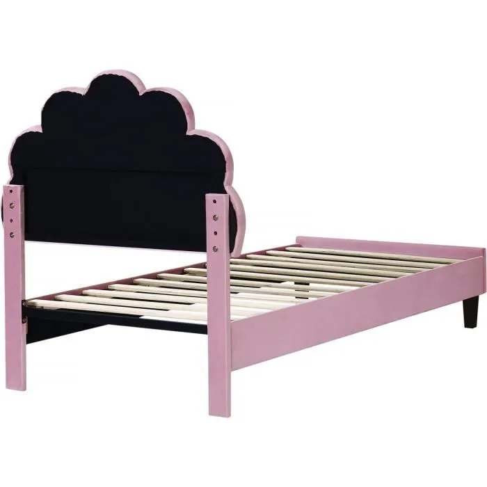 Lit coquillage en velours " Manon " - 90 x 190 cm - Rose-3