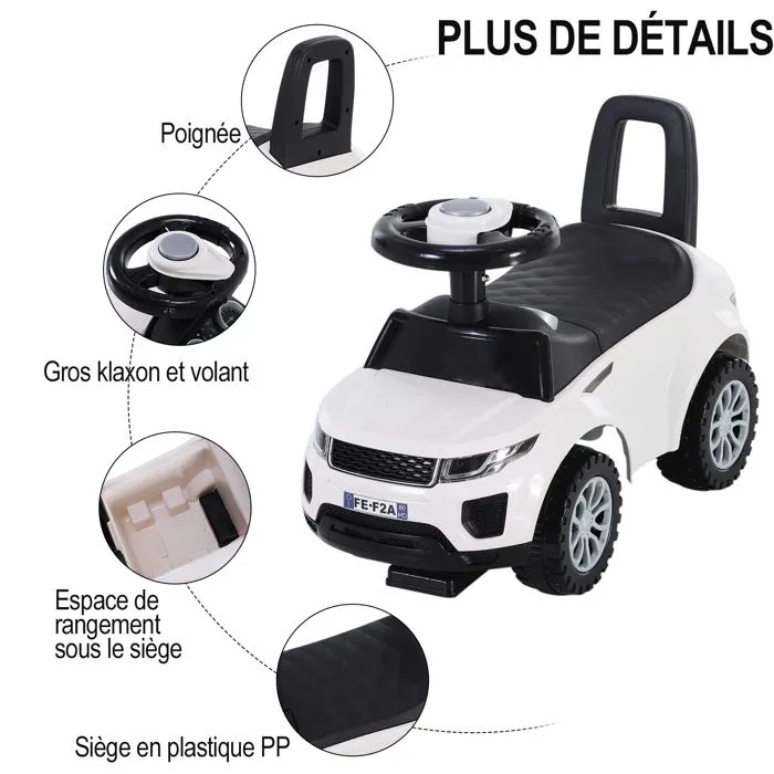 Porteur Enfants Voiture HOMCOM - Blanc - Coffre et klaxon - 4 roues - 12-36 mois-4