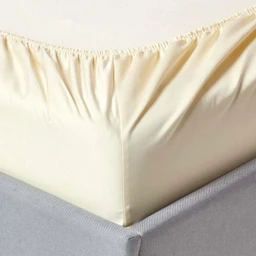 Drap-housse uni 90 x 190 cm 100% coton égyptien 1000 fils coloris crème-1