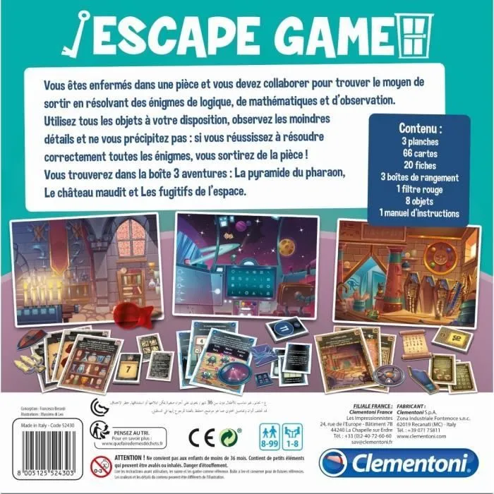 Clementoni - Escape Game - 3 pièces : Pharaon, Espace, Château - 1 à 8 joueurs-4