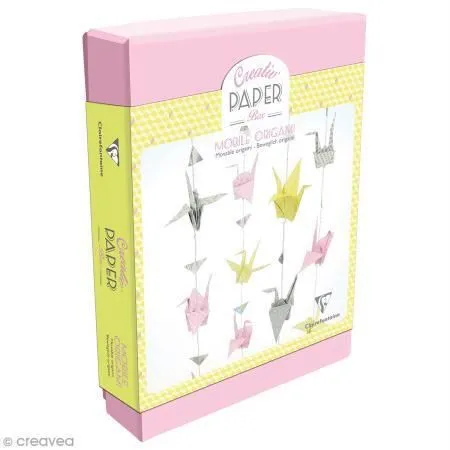 Kit Origami Mobile grues - Clairefontaine - 24 feuilles petit format rose - Mixte-0