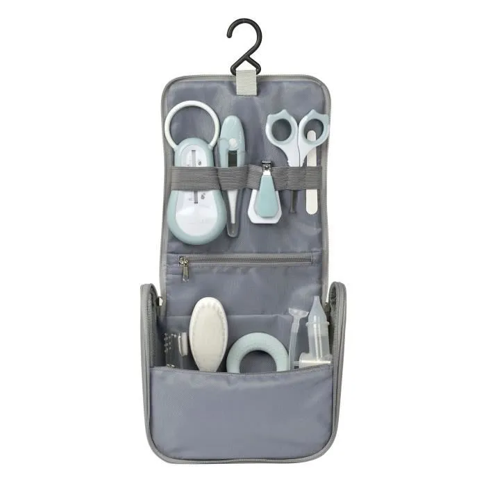 BÉABA Trousse de toilette nomade bébé, 9 accessoires, Green blue-1