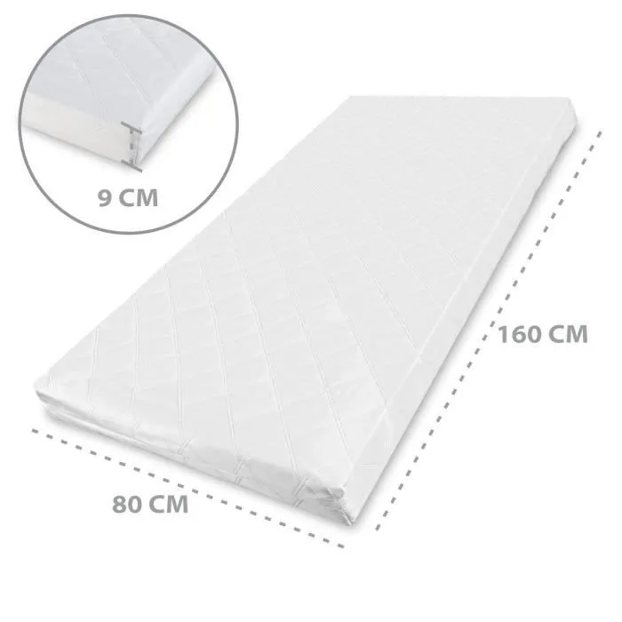Housse pour matelas bébé matelas de voyage 160 x 80 x 9 cm matelas de voyage pour lit bébé matelas en mousse matelas enfant-1