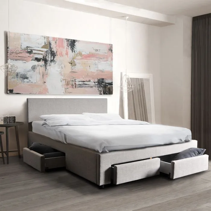 Lit deux places - LEQUAIDESAFFAIRES - LUGANO - Avec tiroirs - Gris clair - 160x200 cm-0