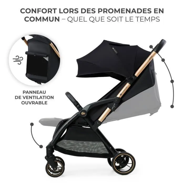 Poussette canne jusqu'à 22 kg - KINDERKRAFT APINO - Pliage automatique - Imperméable - Poids de seulement 7,5 kg - Noir-3