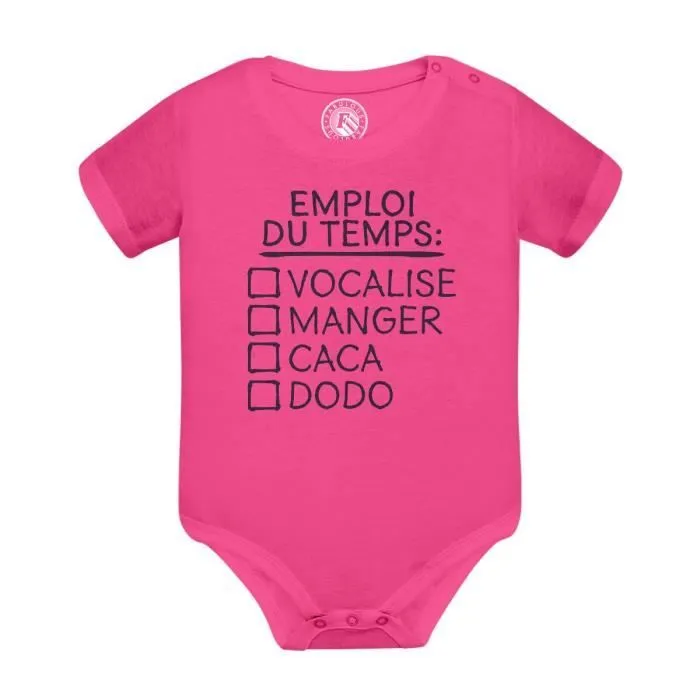 Body Bébé Manche Courte Rose Emploi du temps Bébé Humour Blague-0