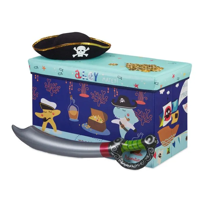 Relaxdays Tabouret Coffre à jouets boîte à jouets couvercle pouf enfant pliable rangement trésor 50L, bleu foncé-0