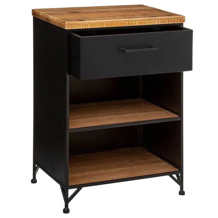 Table de Chevet - ATMOSPHERA - 1 Tiroir - 2 étagères - Métal noir - Bois - H 18 cm-3