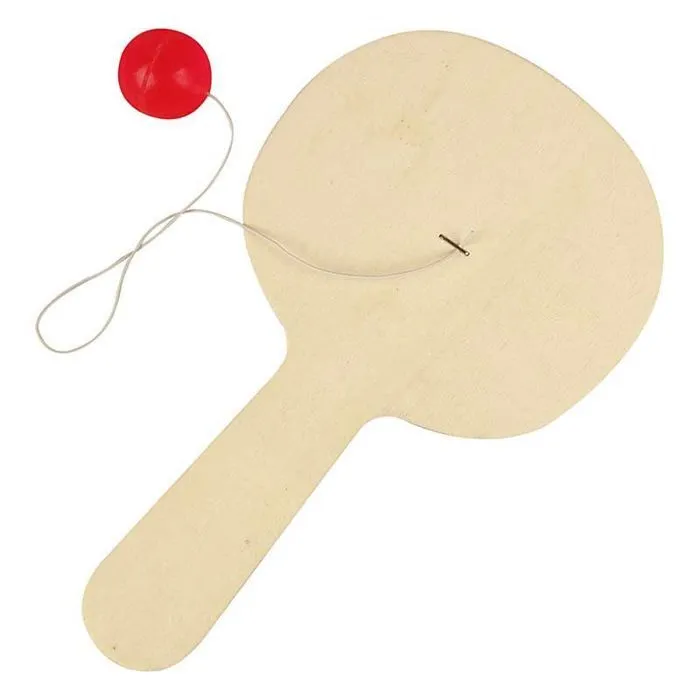 Jouet de plage - Raquette en bois avec balle et élastique - Pour enfants à partir de 3 ans - Couleur beige-0
