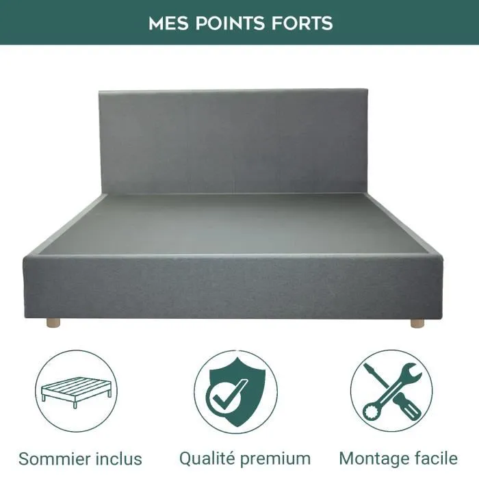 Lit Tissu Versailles Tissu Gris Clair Sampur | 160 X 200 cm | Style Scandinave Confortable, Fonctionnel | Sommier à Lattes Flexibles-3