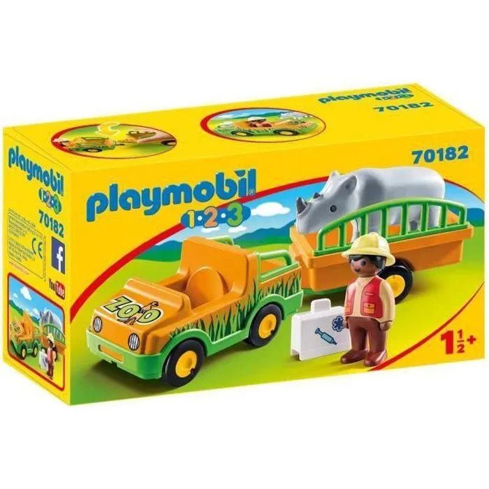PLAYMOBIL - 70182 - PLAYMOBIL 1.2.3 - Vétérinaire avec véhicule et rhinocéros-0