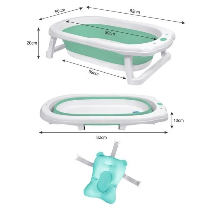 YUENFONG Baignoire Pliable pour Bébé Enfant Avec Coussin de Bain - Peu encombrant et Portable - Pour enfants de 0 à 8 ans - Vert-1